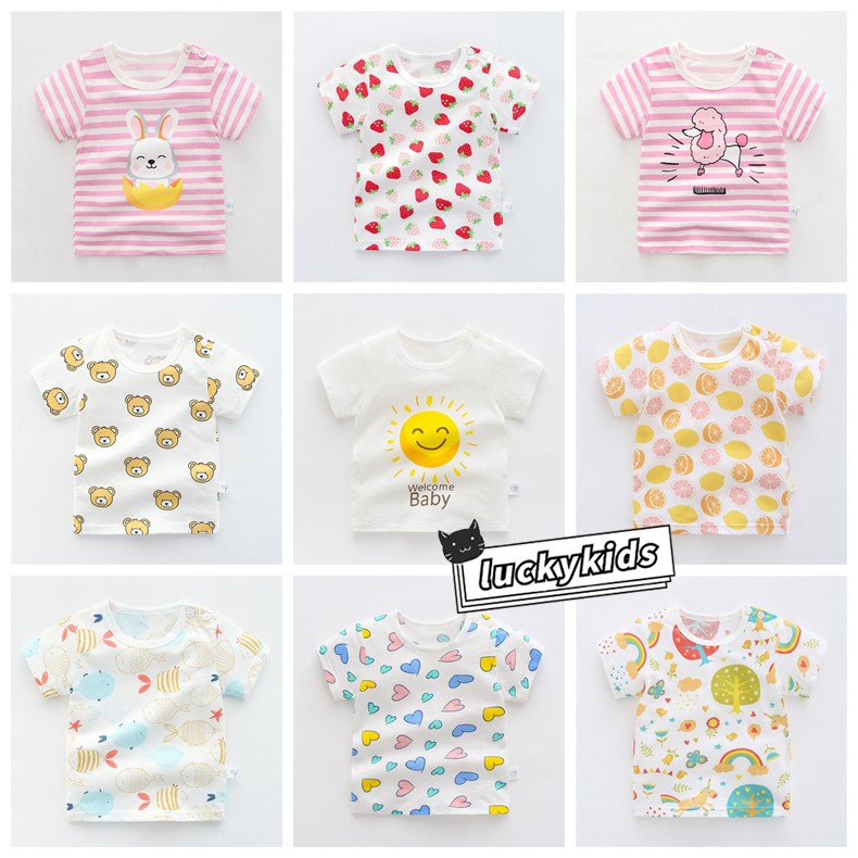 Áo Thun Cotton In Hình Trái Tim / Động Vật Hoạt Hình Dễ Thương Thời Trang Mùa Hè Cho Bé 1-5 Tuổi 2021