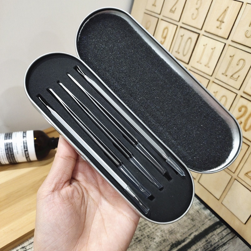 Bộ nặn mụn xịn 5 chi tiết cao cấp - Inox không gỉ, nặn mụn đầu đen mụn viêm kèm que gắp, nhíp gắp mụn