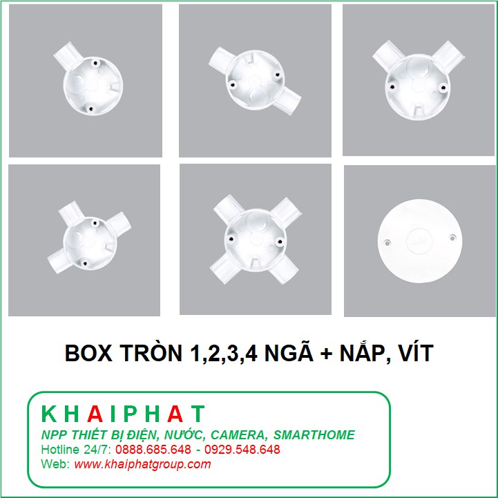 HỘP NỐI DÂY ĐIỆN BOX TRÒN CHIA NGÃ 1 2 3 4 NGÃ VUÔNG NẮP VÍT PHI 20 25 HÀNG CHẤT LƯỢNG - KHẢI PHÁT ELECTRIC