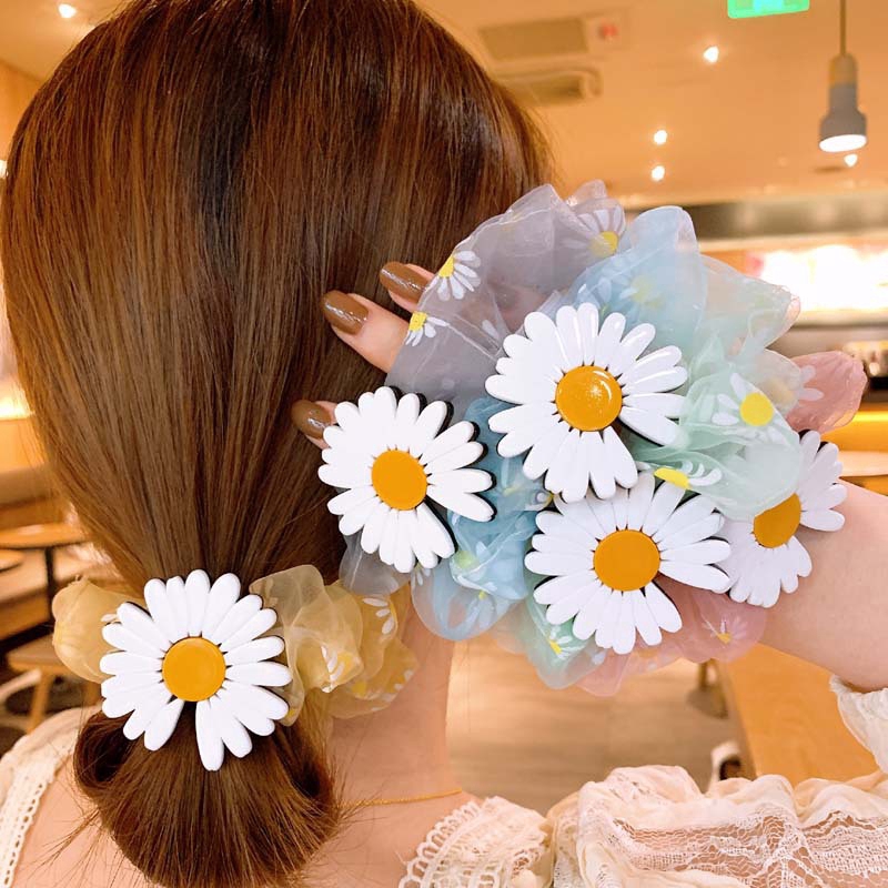 Sweet Chamomile Organza Cute Daisy Gauze Candy Color Hair Rope