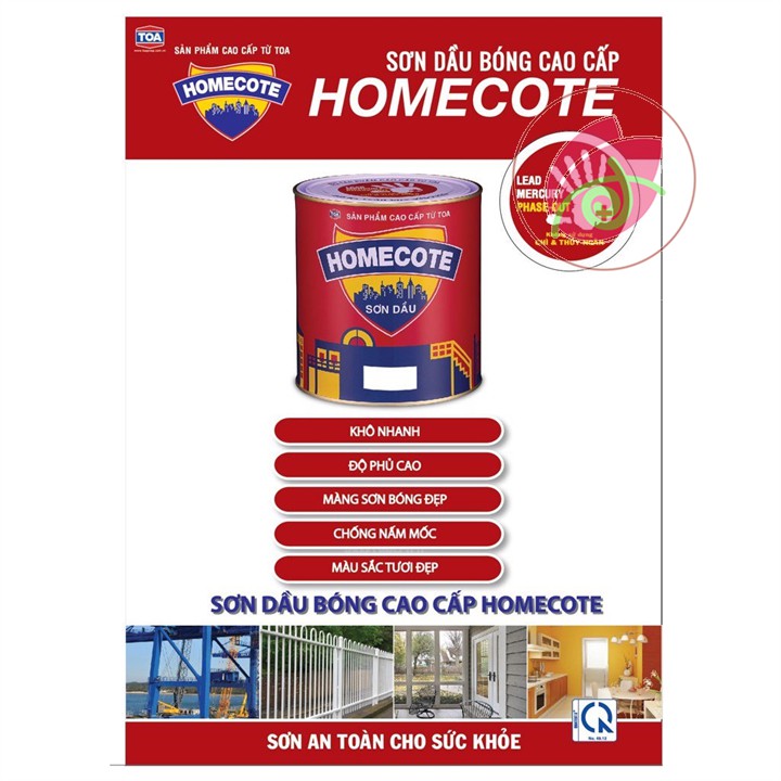 Sơn dầu bóng MÀU NÂU HOMECOTE 800ml (Tập Đoàn TOA - Thái Lan) Sử dụng cho gỗ, tôn, sắt thép