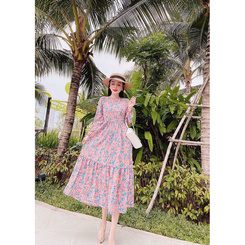 Đầm maxi 🌺Freeship🌺 Đầm maxi hoa nhí dáng vintage tay dài 4 màu dễ thương | BigBuy360 - bigbuy360.vn