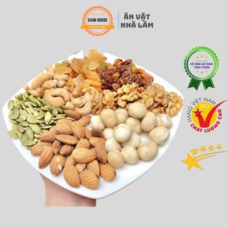 Mix 5 Hạt Điều, Cười, Macca, Hạnh Nhân, Óc Chó, 5 Loại Hạt Dinh Dưỡng Đã Sấy Giòn Hũ 500g - Đồ Ăn Vặt Nhà Làm