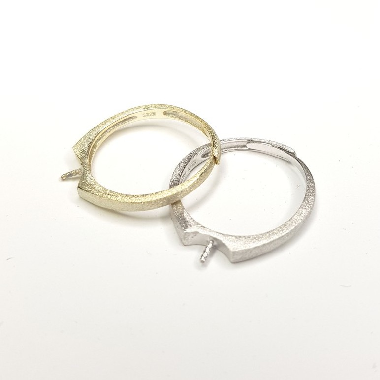[N1B] Phụ kiện trang sức (DIY) - Khay nhẫn bạc trống vân sần làm nhẫn ngọc
