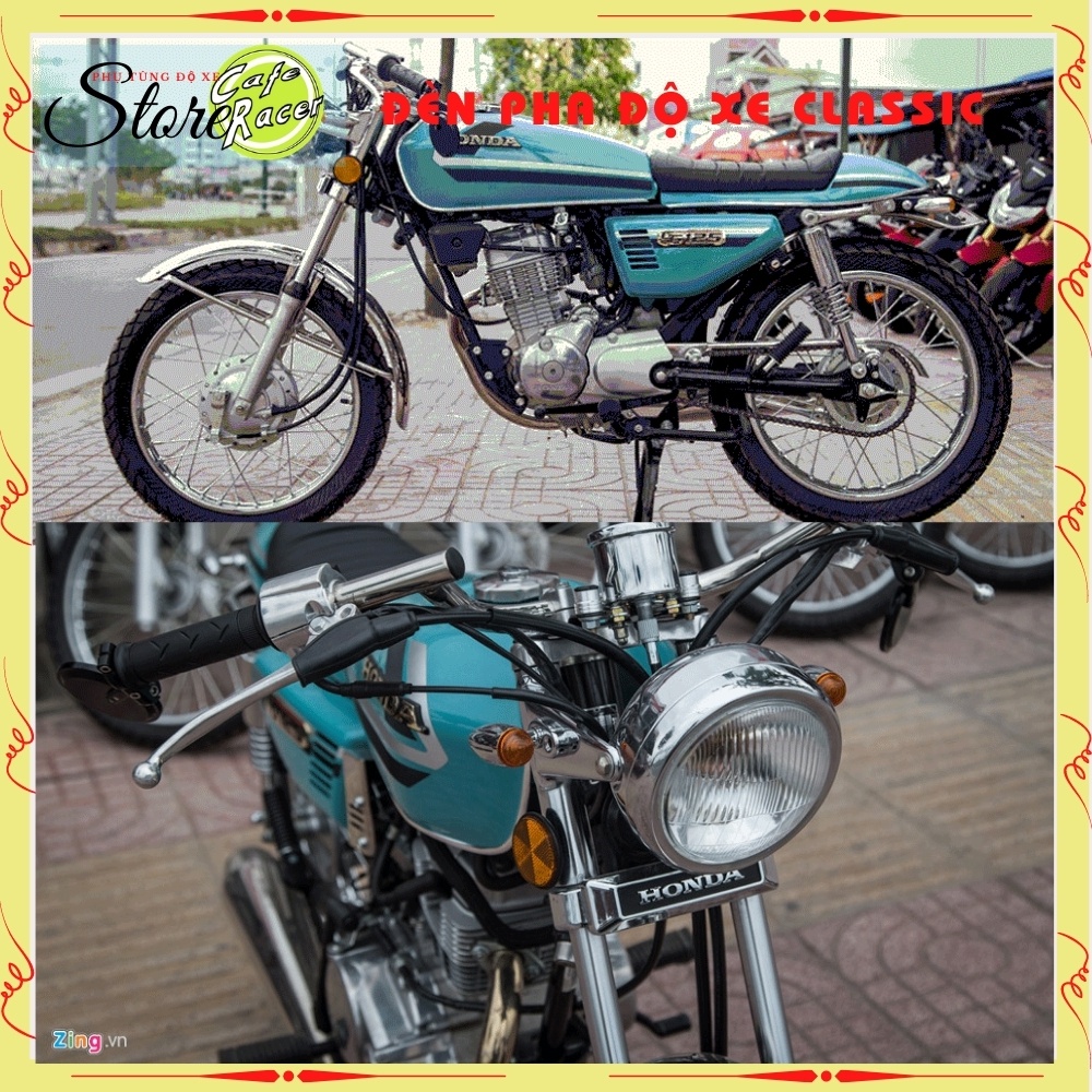 Đèn pha xe máy Cafe Racer kèm pat bắt vào phuộc , mặt kính , gáo mạ inox cao cấp