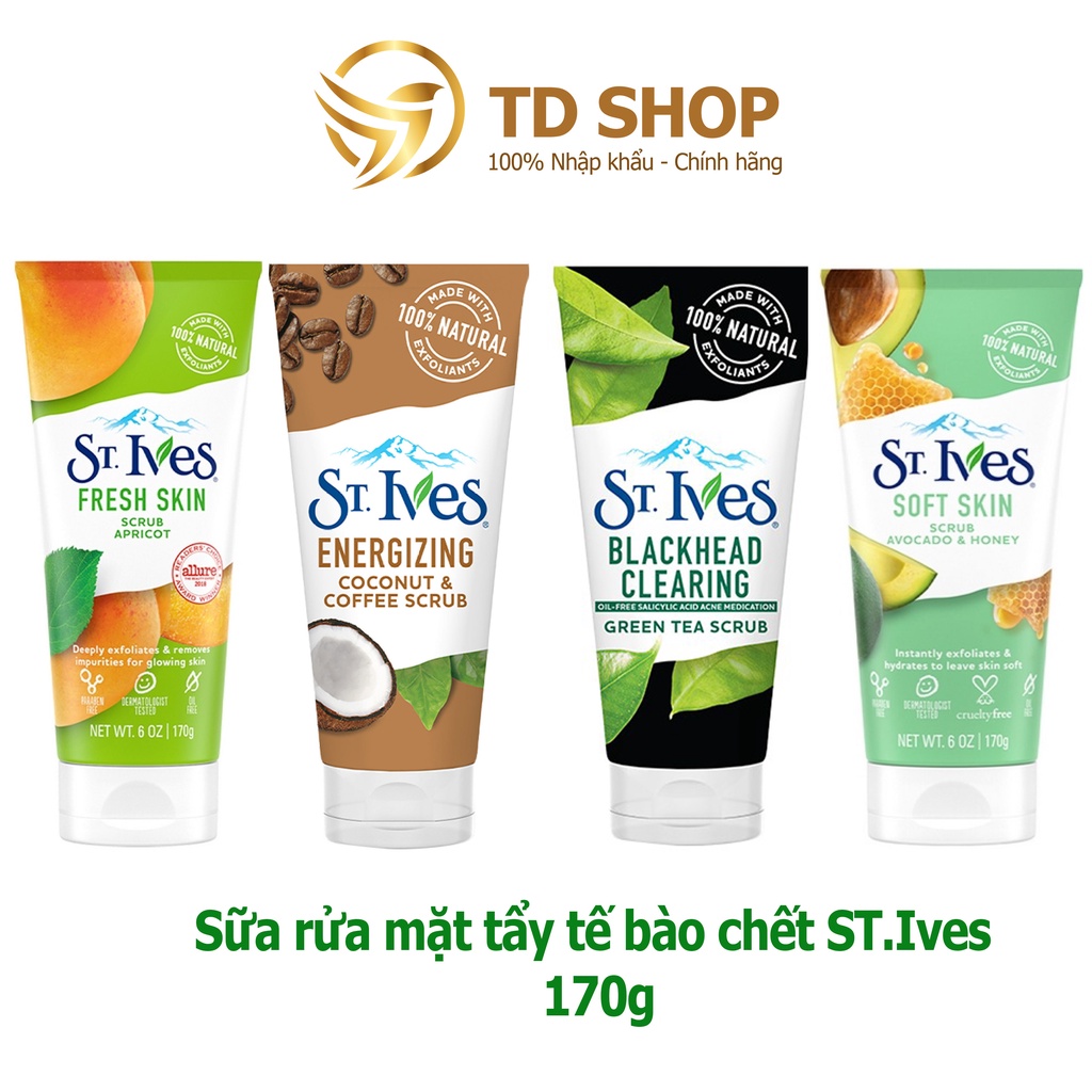 [NK Mỹ] Sữa rửa mặt St.Ives 170g Trà xanh I Cafe & Dừa I Hương Mơ I Bơ&Mật ong I Hoa hồng tẩy tế bào chết - TD Shop