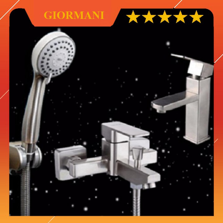 Full bộ sen tắm và vòi chậu rửa mặt Lavabo vuông kết hợp bát sen tắm 5 chế độ nước SNL902-SNL16