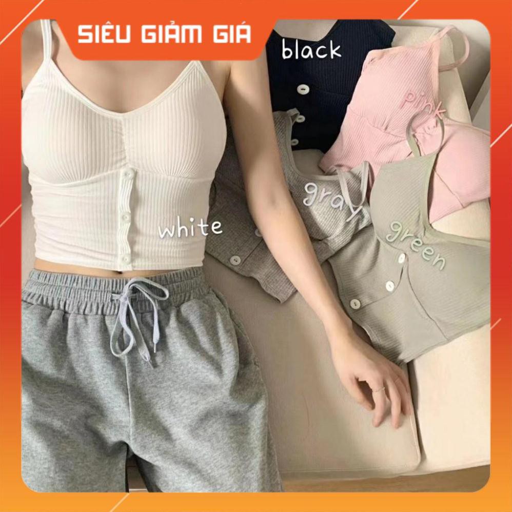 [BÁN SỈ] Áo Bra hai dây croptop len tăm 3 khuy 2079