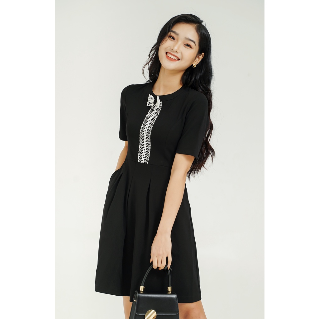 Đầm nữ ngắn tay, cổ nơ tiểu thư, sang trọng , thiết kế cao cấp TK Fashion - DK645