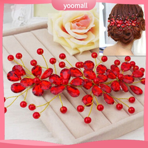 Kẹp Tóc Hoa Đá Đỏ Lộng Lẫy Trang Trí Tóc Cô Dâu