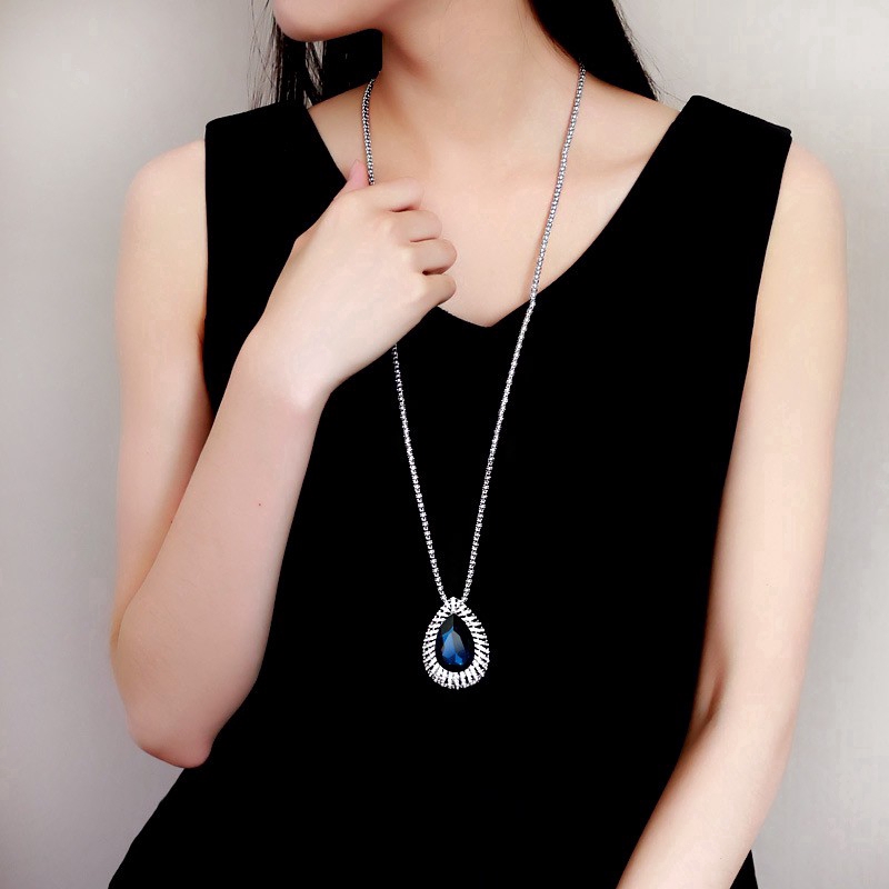 Vòng cổ Etrendy dáng dài mặt hình giọt nước đính đá pha lê xanh phong cách cổ điển thời trang mới cho nữ