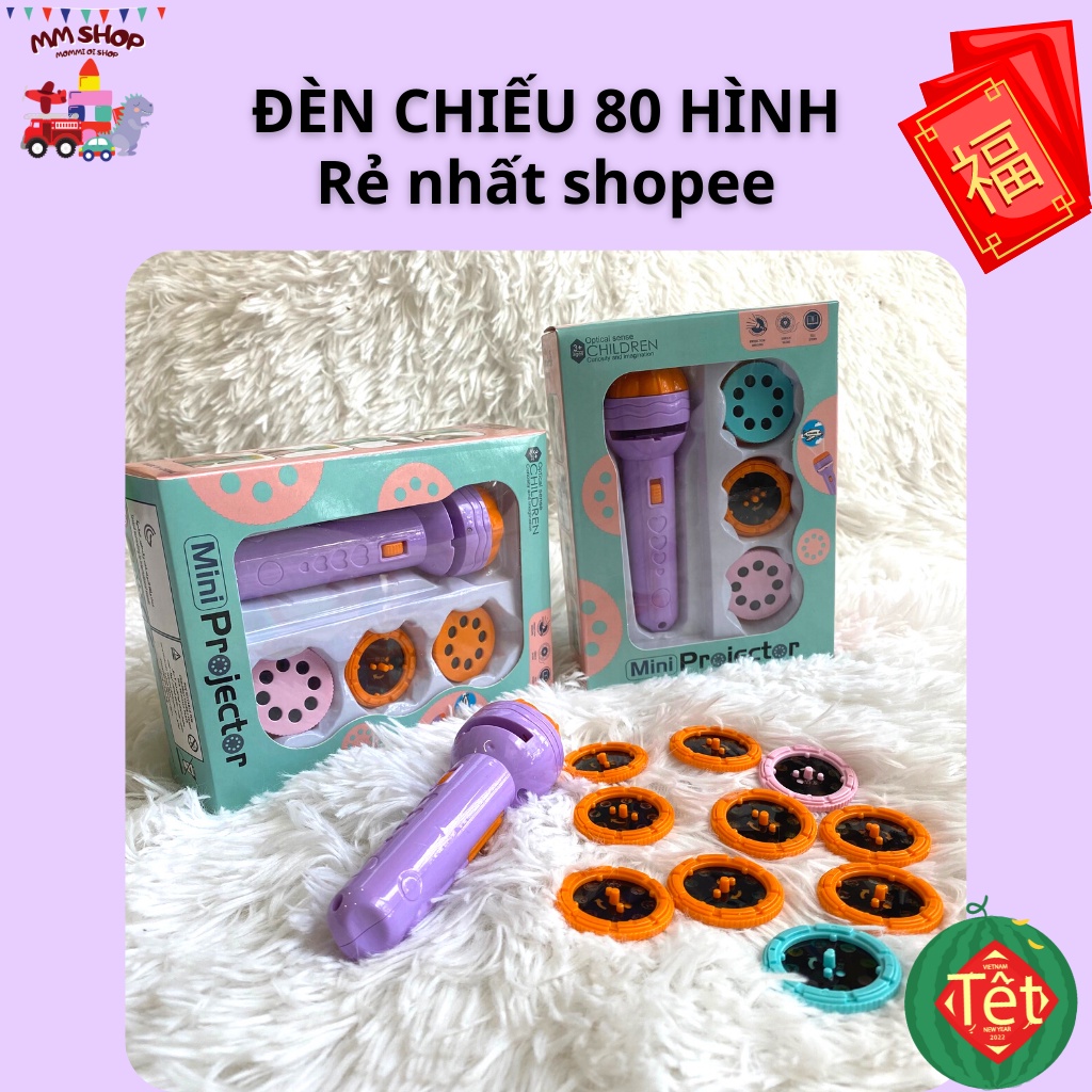 Đèn pin chiếu hình cho bé [Koala Kid Shop] Đồ chơi đèn pin loại 1, 80 hình,10 chủ đề, nhựa an toàn, 