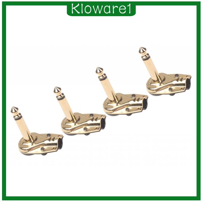 [KLOWARE1]4 Pieces 1/4\" Audio Plugs Guitar Effect Cables Plug Right Angle Design Gold