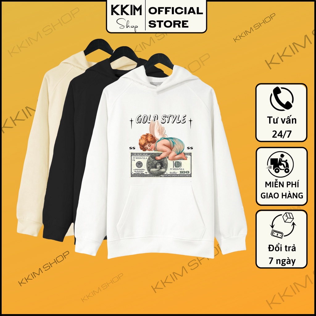 Áo HOODIE Nỉ Bông Cao Cấp, Be Đen Trắng, Form RỘNG Chuẩn Xu Hướng, Unisex Nam Nữ - KKIM Style