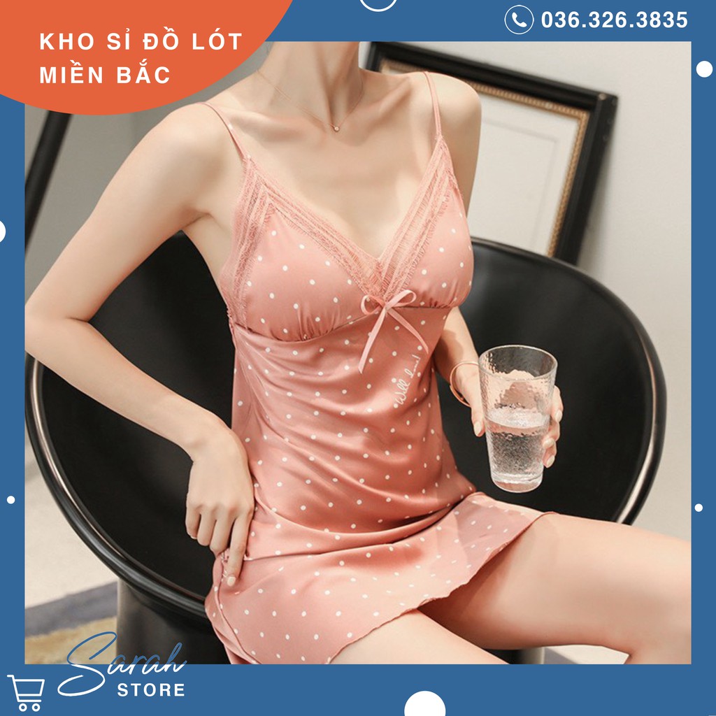 Váy Ngủ Lụa ,Đầm Ngủ Lụa Cao Cấp ( Chấm Bi )