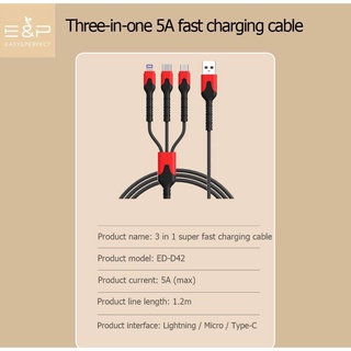 Dây cáp sạc 3 đầu sạc nhanh 5A cho iphone/android/type