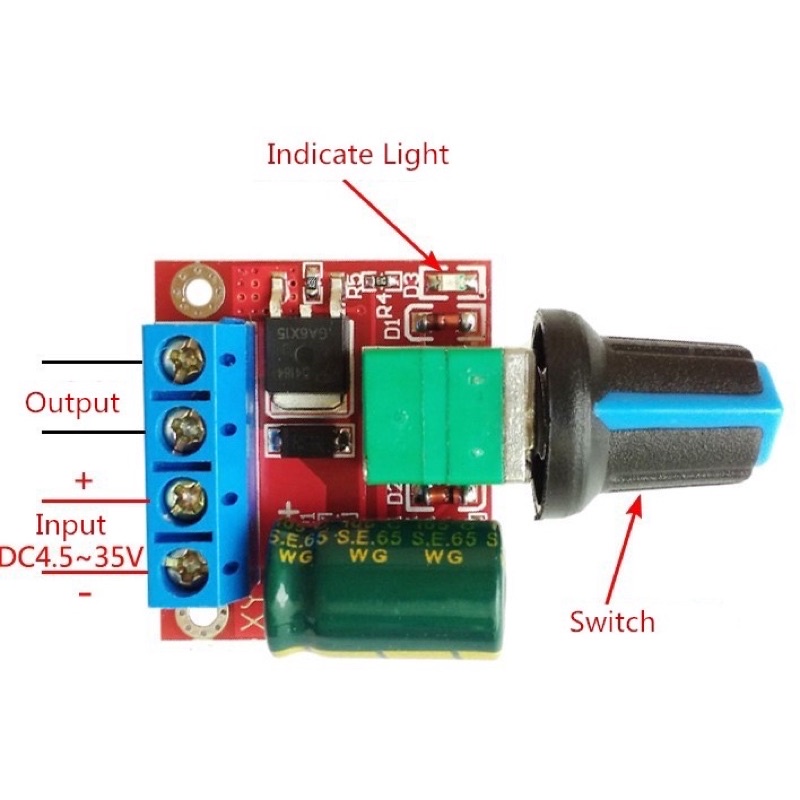 Điều Khiển Tốc Độ Động Cơ Mini 5a 90w Pwm DC-DC 4.5v-35v 12v 24v