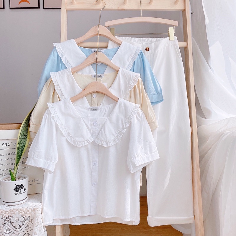 Sơ mi cộc tay cổ phối màu