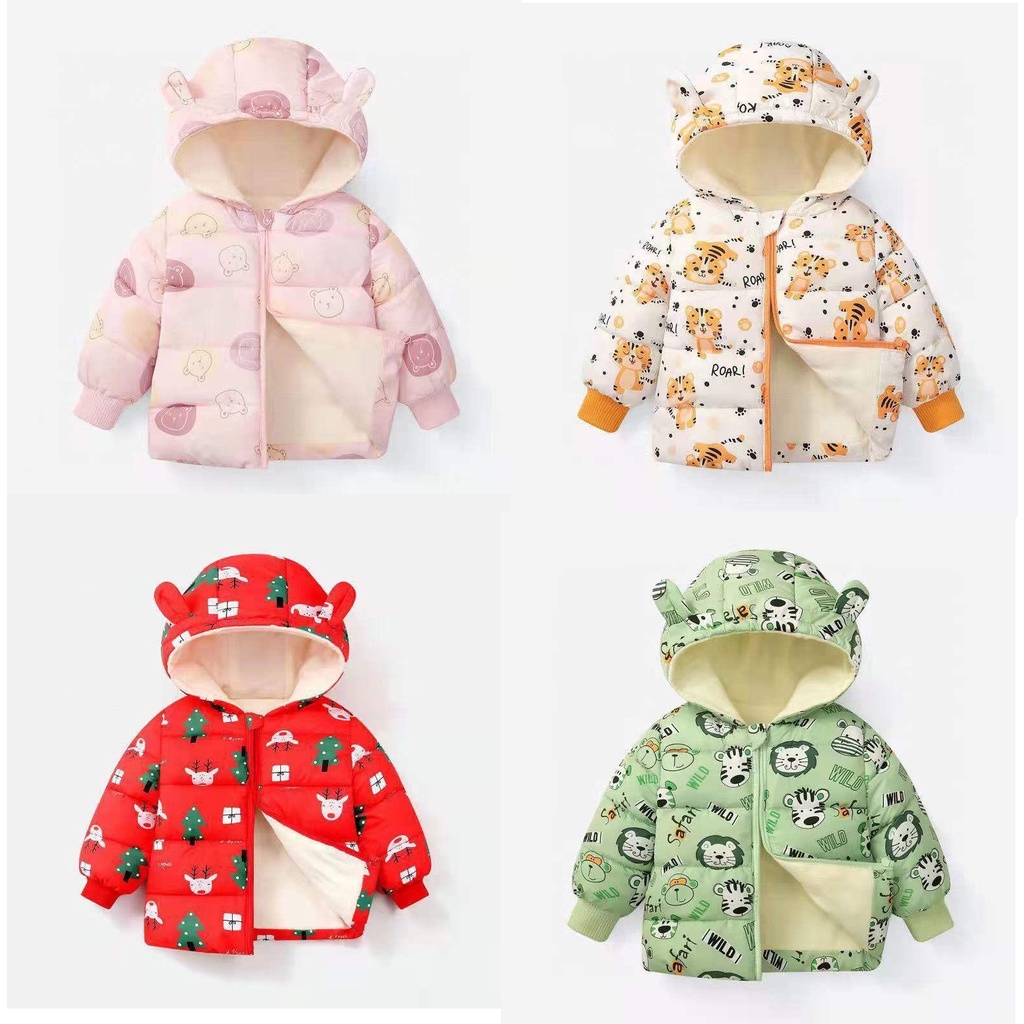Áo khoác trẻ em, áo khoác phao tai gấu nót nỉ dày cho bé trai bé gái AP05