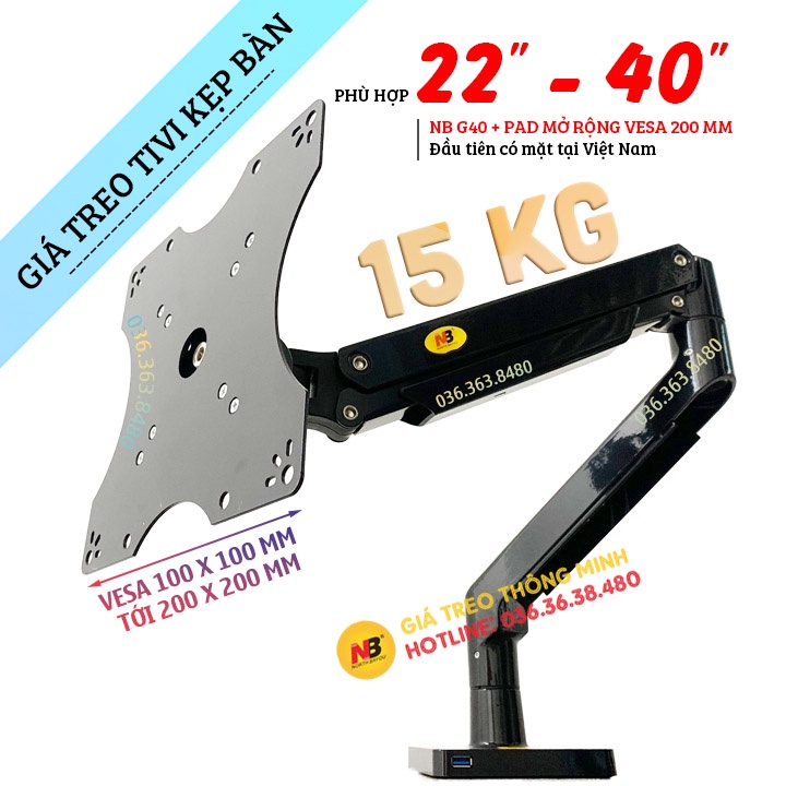 [ Combo NB G40 + Pad Vesa 200 mm ] Giá Treo Màn Hình - Tivi NB G40 22 - 40 Inch - Kèm Pad Mở Rộng Vesa Lên Tới 200 mm