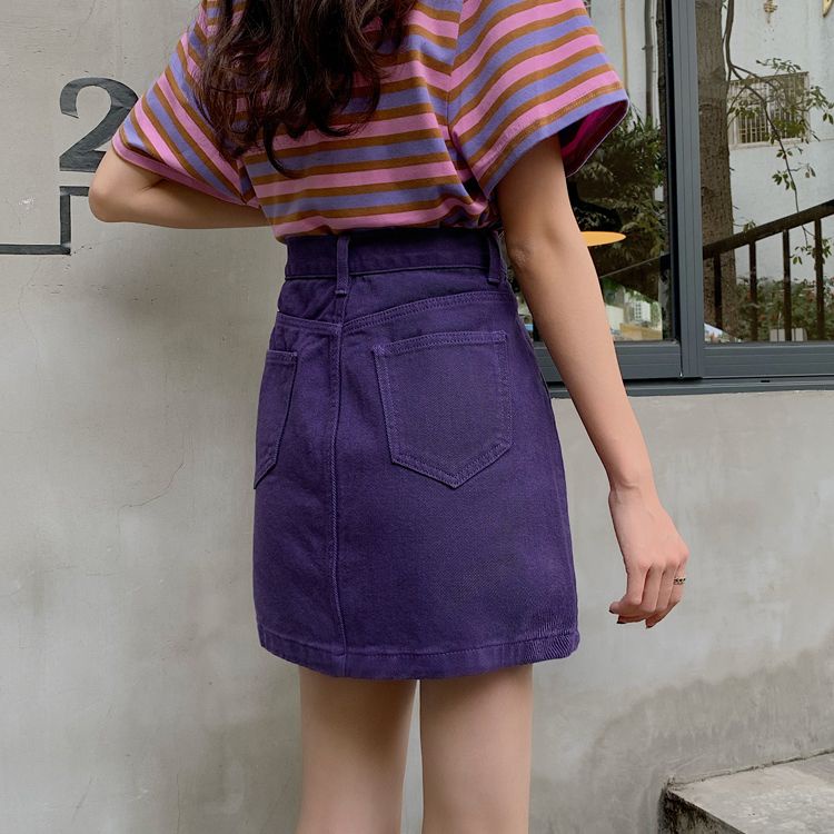 Chân Váy Denim Chữ A Lưng Cao Phong Cách Hàn Quốc Cho Nữ