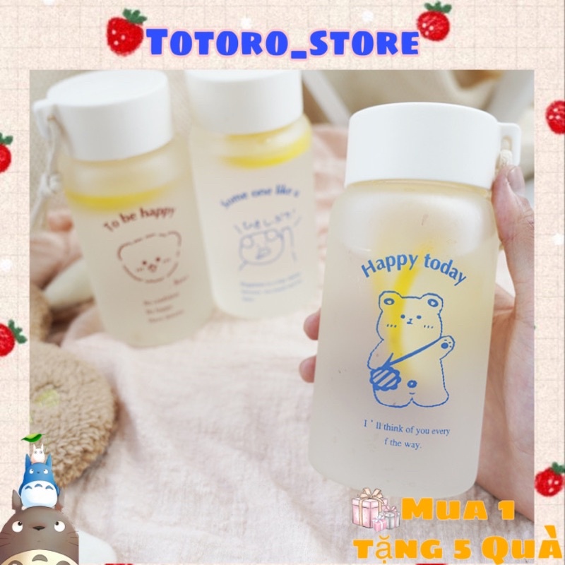 Bình Nhựa Đựng Nước Có Nắp Và Dây Treo Hình Bear Dễ Thương Cầm Đi Học, Đi Làm, Đi Chơi Gọn Nhẹ Tiện Lợi PK20