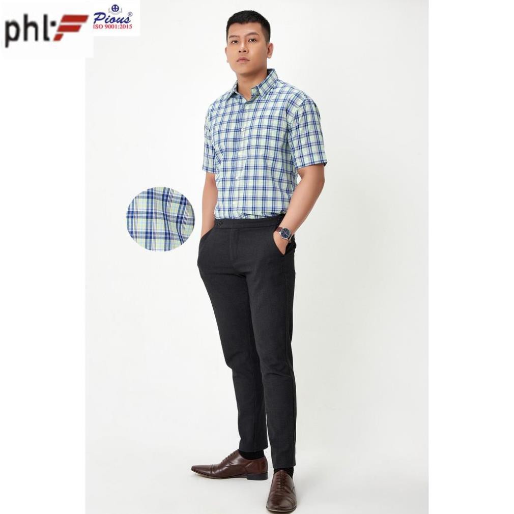 Áo sơ mi nam caro cao cấp cotton ngắn tay PHL SMNT01009