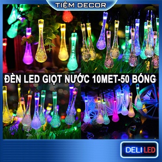 Bộ Dây Đèn Led Trang Trí Hình Giọt Nước Pha Lê Trong Suốt 10m -50 Bóng, Ánh Sáng Màu Đẹp Long Lanh, Đèn Nháy Giọt Nước