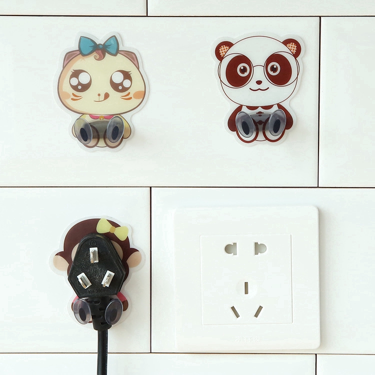 1 Pc Cartoon Bear Monkey No Punching Self Adhesive Wall Socket Storage Hook/ Cute Mini Home  Power Plug Storage Shelf