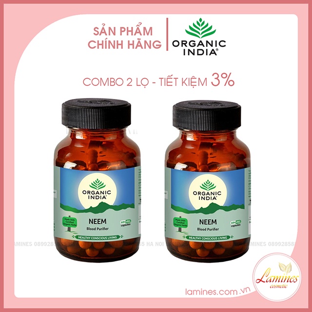 Combo 2 Lọ Viên Uống Giảm Mụn Thanh Lọc Cơ Thể - Neem Organic India 60 Viên