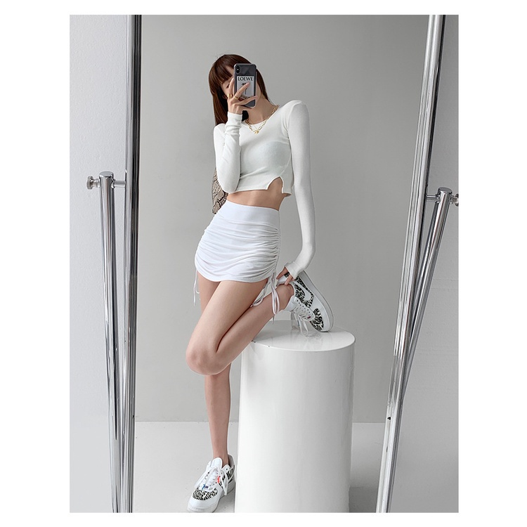Chân váy xếp ly ngắn rút dây hai bên ôm body lưng cao ulzzang