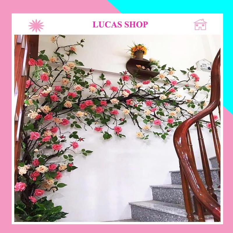 Dây Giả- Dây Hồng Leo Cổ 1m7 Cao Cấp, Decor Nhà Cửa, Khách Sạn, Studio