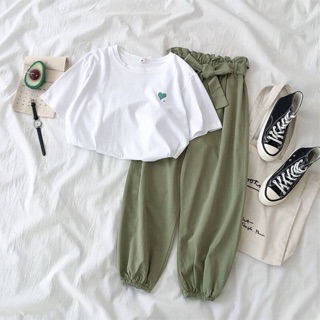 ❤️Set áo phông trái tim xanh+quần bo ống❤️