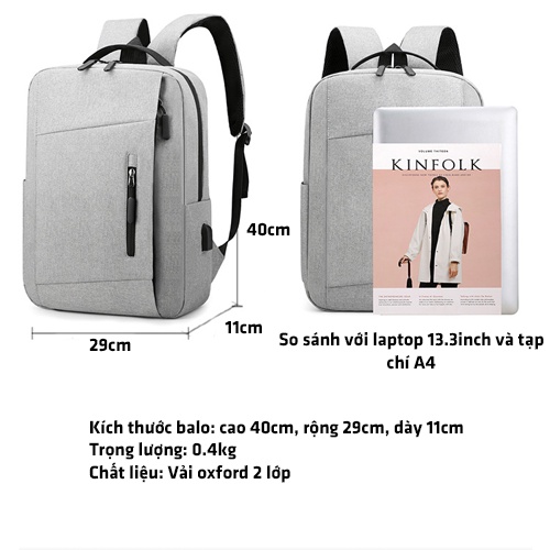 Balo Laptop, Cặp Đựng Máy Tính Cá Nhân Nam Nữ Kích Thước 15.6 inch Có Cổng USB Đẹp Và Chống Sốc Giá Rẻ - 1123