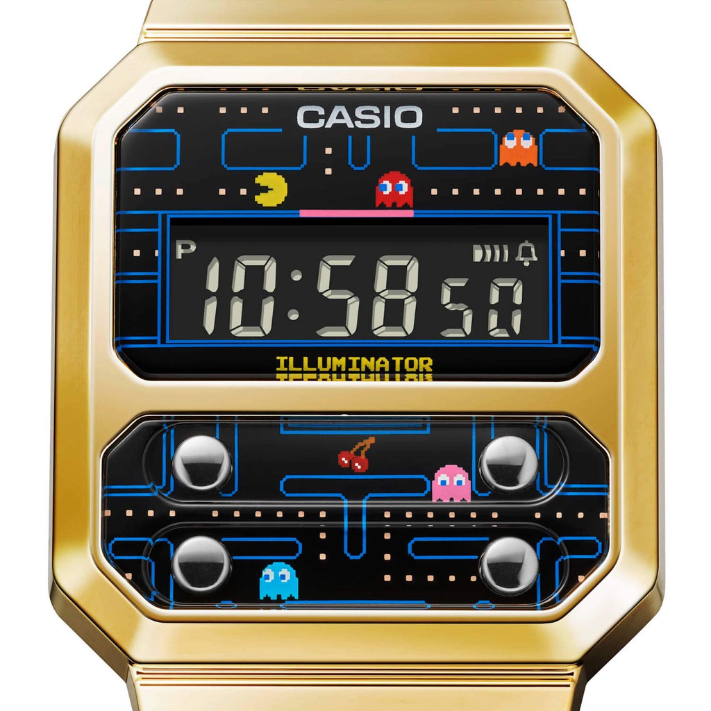 Đồng hồ unisex Casio A100 / A100WEPC-1B phiên bản Pacman, chống nước, dây thép không gỉ, hàng chính hãng