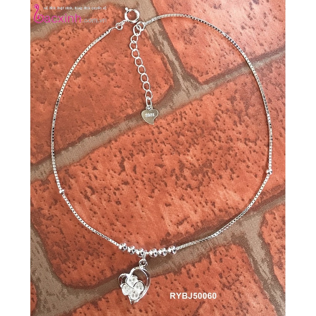 Lắc chân bạc Ý 925 Bạc Xinh Huệ Ngân - Cỏ bốn lá và Tim xinh RYBJ50060