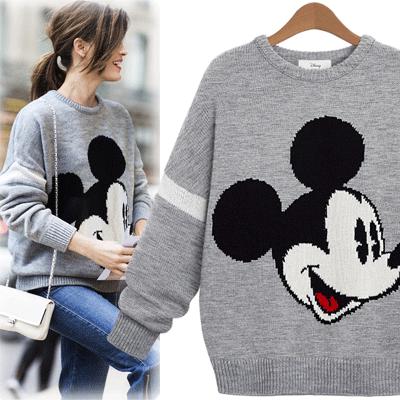 áo nỉ tay dài in hình chuột mickey dễ thương cho nữ