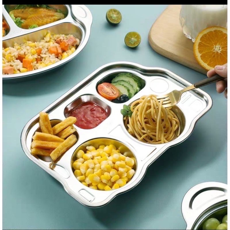 Khay cơm 3 ngăn trẻ em ăn dặm cho bé hình thú inox 304 kháng khuẩn bảo vệ sức khỏe dễ vệ sinh kích thích ăn ngon
