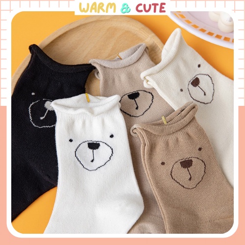 Tất cổ cao, vớ cổ cao nhún nữ hình gấu nhiều màu co giãn xinh xắn Warm&amp;Cute AD32