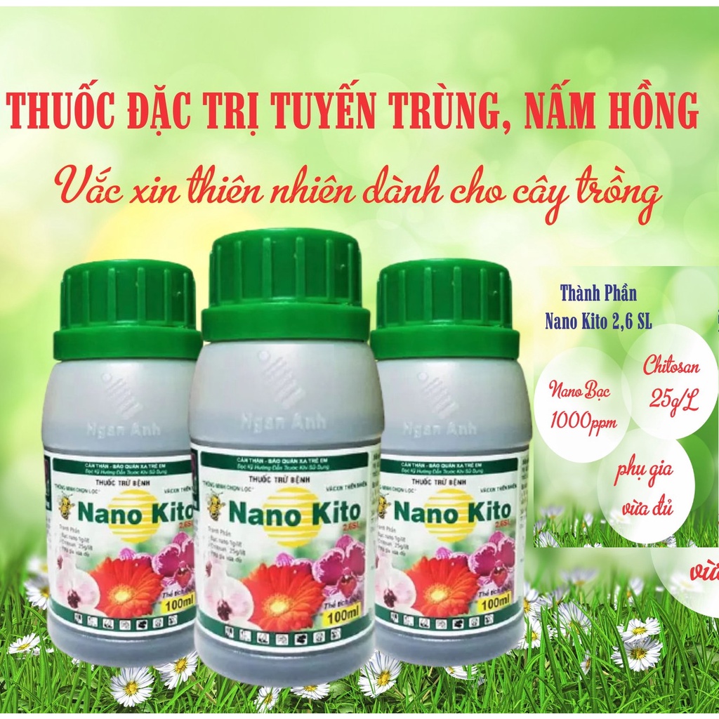 Nano Kito, Nano bạc đặc trị nấm hồng, tuyến trùng (100ml), Thuốc trừ bệnh cho cây trồng