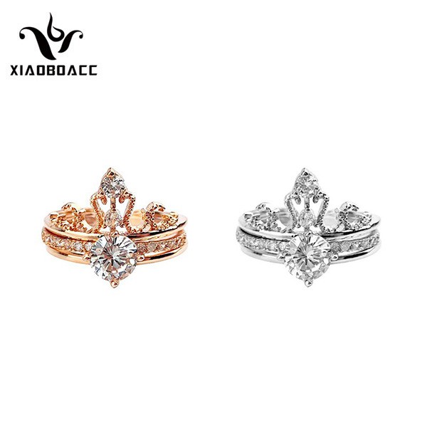 XiaoboACC Set 2 Nhẫn Nhiều Lớp Đính Đá Zircon Phong Cách Hàn Quốc