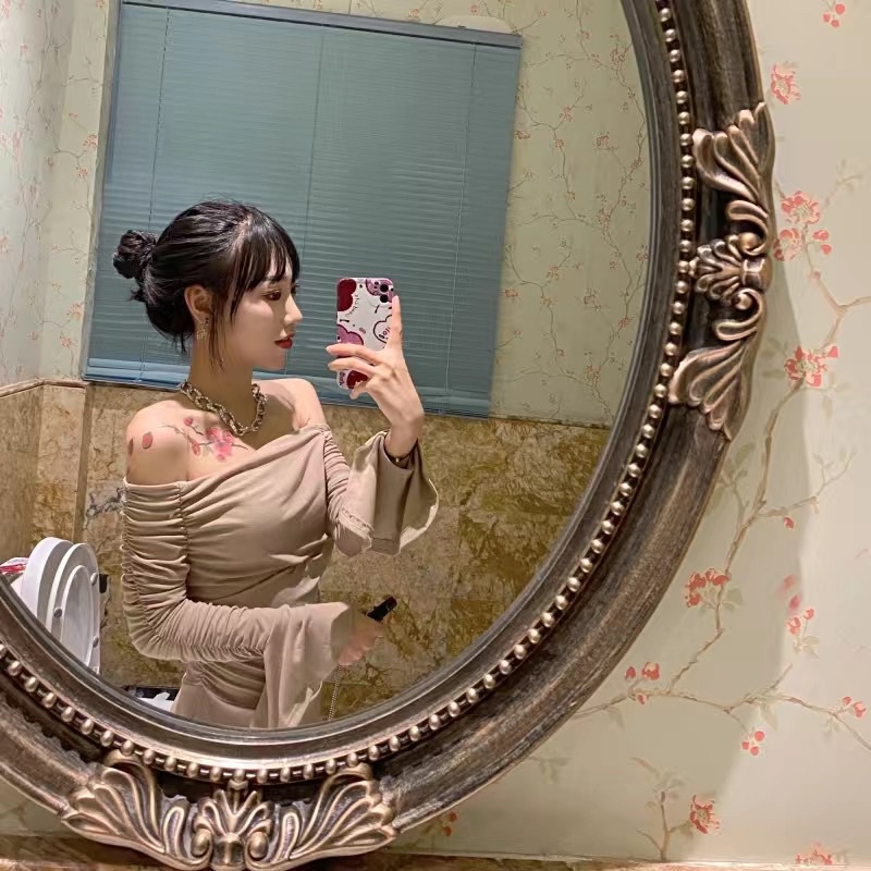 Váy trễ vai hai màu đen be phom tôn dáng hack chân cực xinh - Váy đầm nữ dáng xoè hở vai