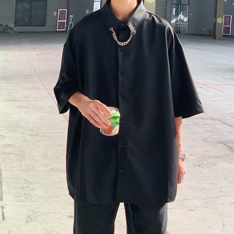 Áo Sơ Mi Tay Ngắn Màu Trơn Phong Cách Hàn Quốc Thời Trang Cá Tính Cho Nam