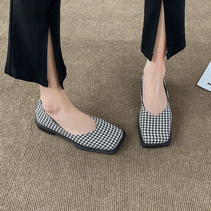 Giày Da Đế Bằng Mềm Mại Mũi Vuông Gót Thấp Phong Cách Anh Quốc Thời Trang Cho Nữ