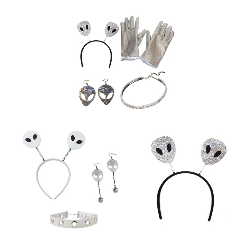 ✿ Bộ Vòng cổ + Đôi Khuyên Tai + Găng Tay Người Ngoài Hành Tinh Hóa Trang Halloween