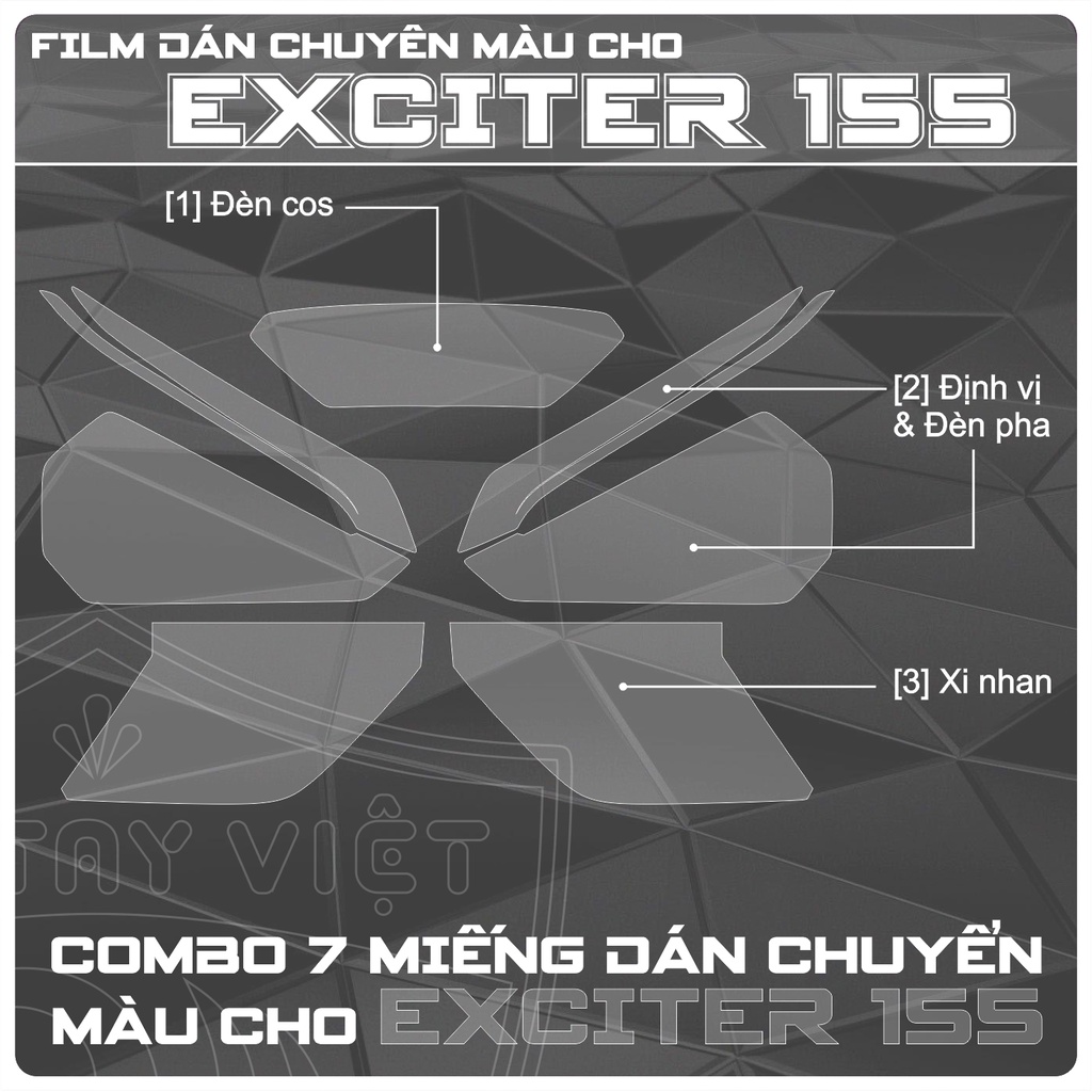 Decal tem chuyển màu CHÓA ĐÈN xe Exciter 155 VVA [ YAMAHA Y16ZR ] cao cấp chống trầy xước ex 155