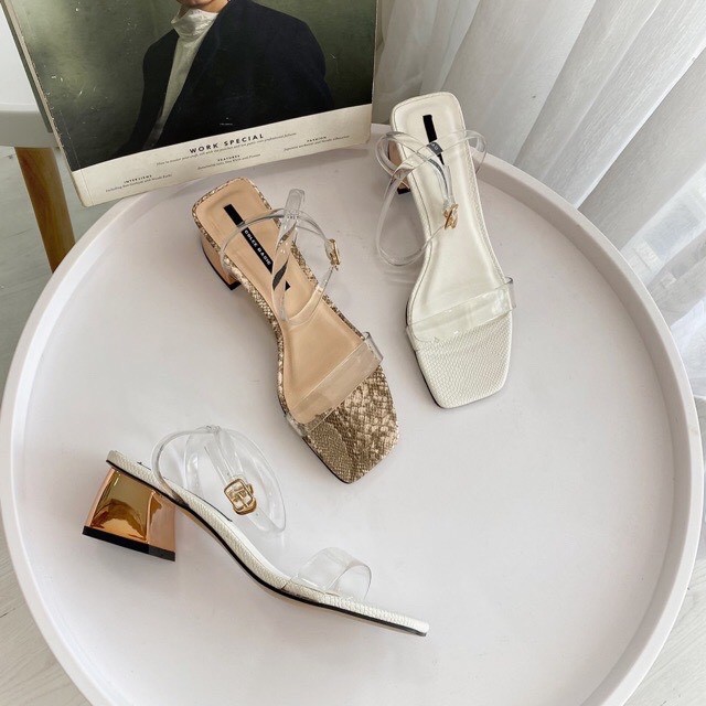 Dép sandal quai trong phối vân da rắn cực hot 5cm (gót đồng) Mã S81