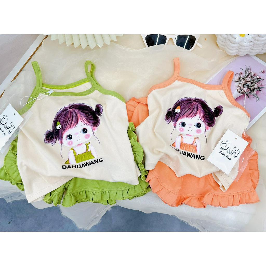 Đồ bộ bé gái, set bộ áo 2 dây cô bé DAHUAWANG chất zip hàn mềm mại cho bé