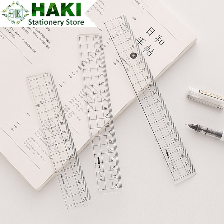 Thước kẻ nhựa trong suốt HAKI, thước kẻ acrylic 20cm 18cm 15cm thiết kế đơn giản đồ dùng văn phòng phẩm TK04