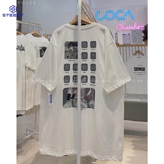 Áo thun cotton dày in hình WIDGET form rộng